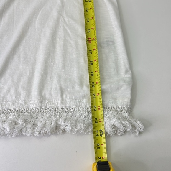 Chico's White Ruffled Short Sleeve Tee with Fringe - Picture 6 of 10